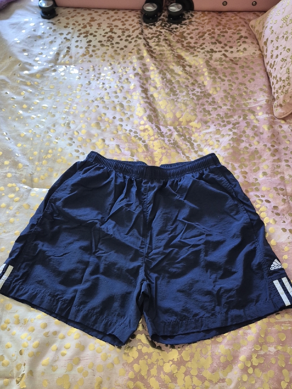 adidas Navy Athletic Shorts with White Side Stripes